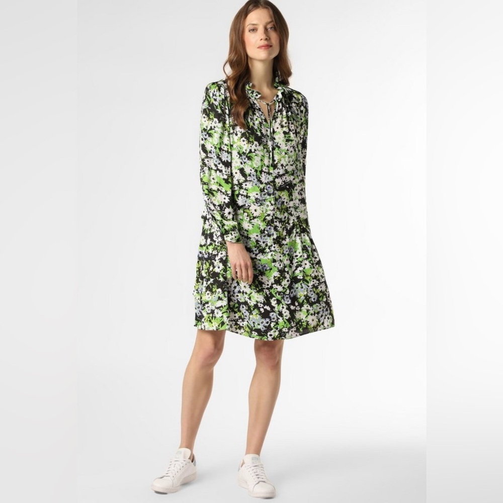 Marc Cain‎ Green Black Floral Long Sleeve Shift Dress